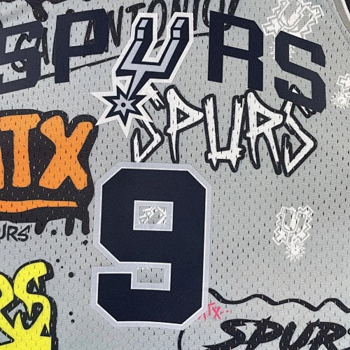 Tony Parker San Antonio Spurs No.9 Throwback Graffiti Swingman Jersey 2002-03 - View 20