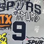 Tony Parker San Antonio Spurs No.9 Throwback Graffiti Swingman Jersey 2002-03 - View 20