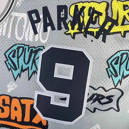 Tony Parker San Antonio Spurs No.9 Throwback Graffiti Swingman Jersey 2002-03 - View 20