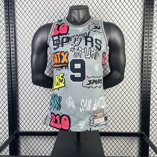 Tony Parker San Antonio Spurs No.9 Throwback Graffiti Swingman Jersey 2002-03 - View 20
