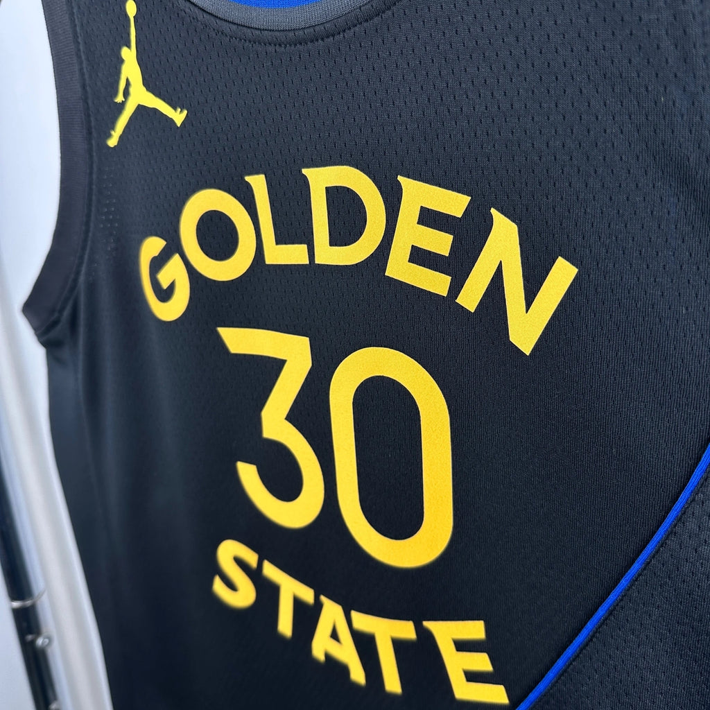 Warriors ChestLogo AirJordan Jersey in Black Hanging 004