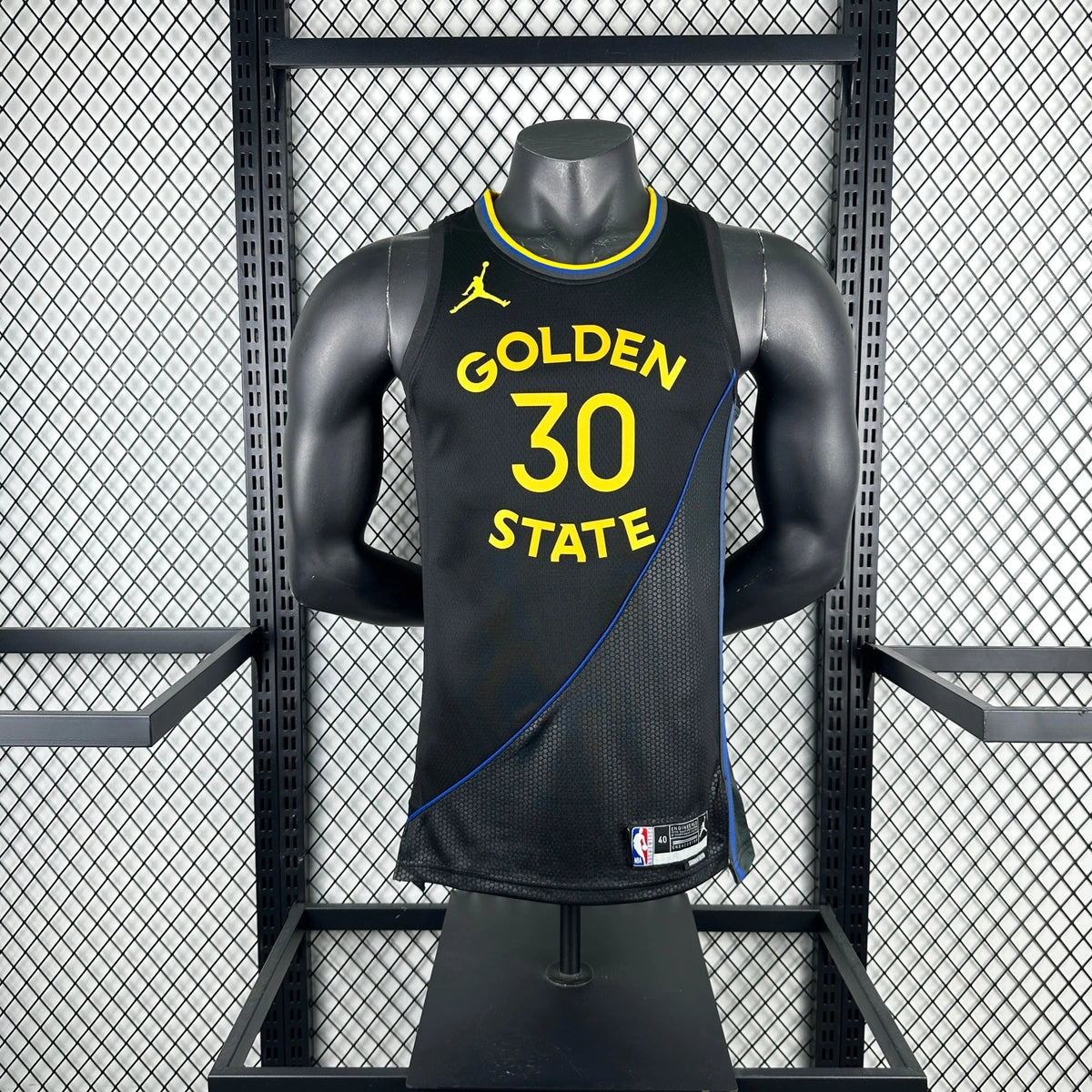 Warriors FrontFull AirJordan Jersey in Black Mannequin 003