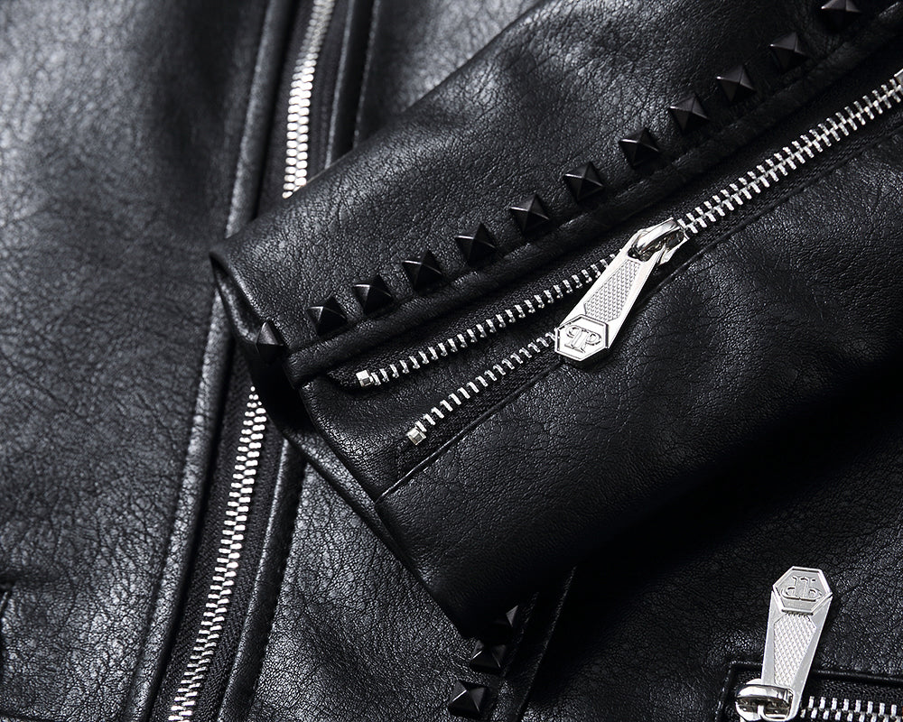 PP Black Leather Jacket #18 | Men's Streetwear