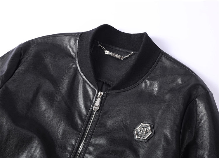 PP Black Skull Leather Bomber Jacket | Men's Streetwear