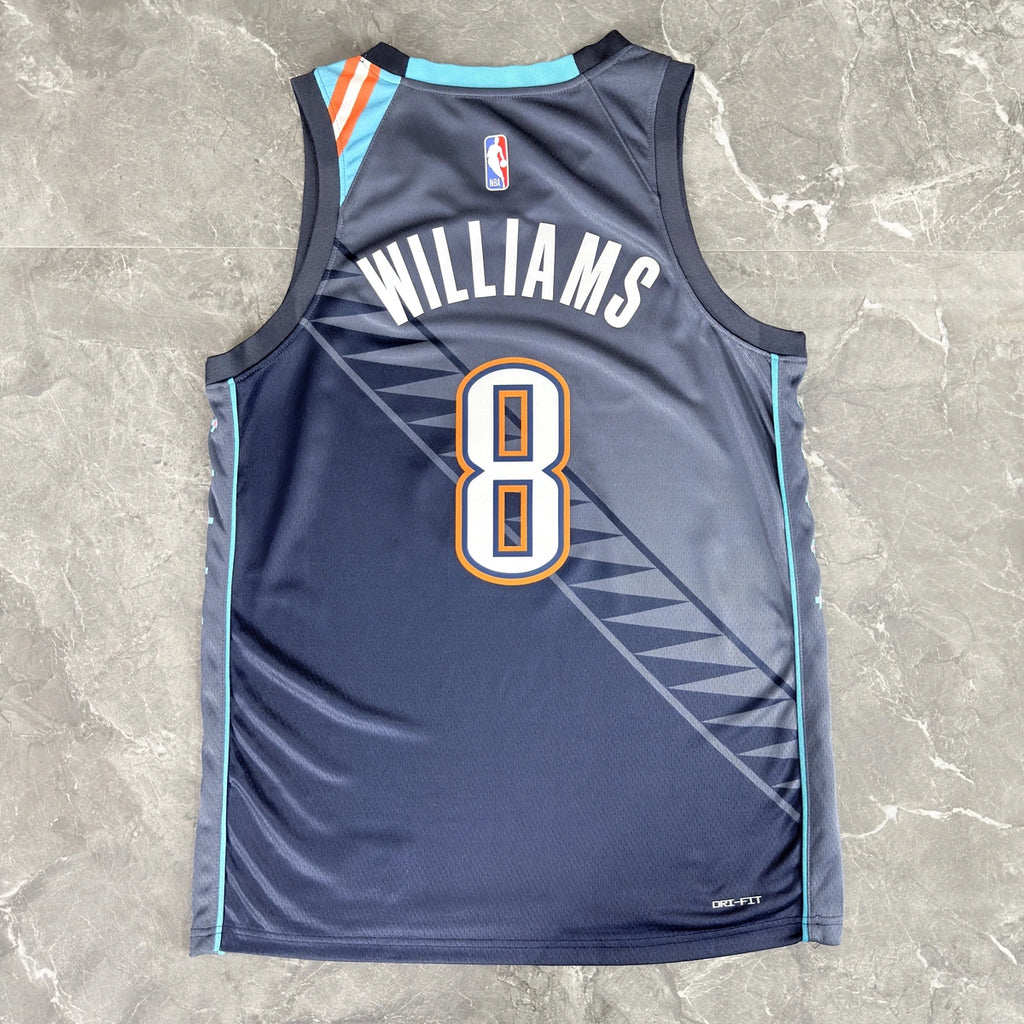Oklahoma City Thunder 2025-26 city edition basketball jersey close-up of team logo embroidery in team colors for basketball fans