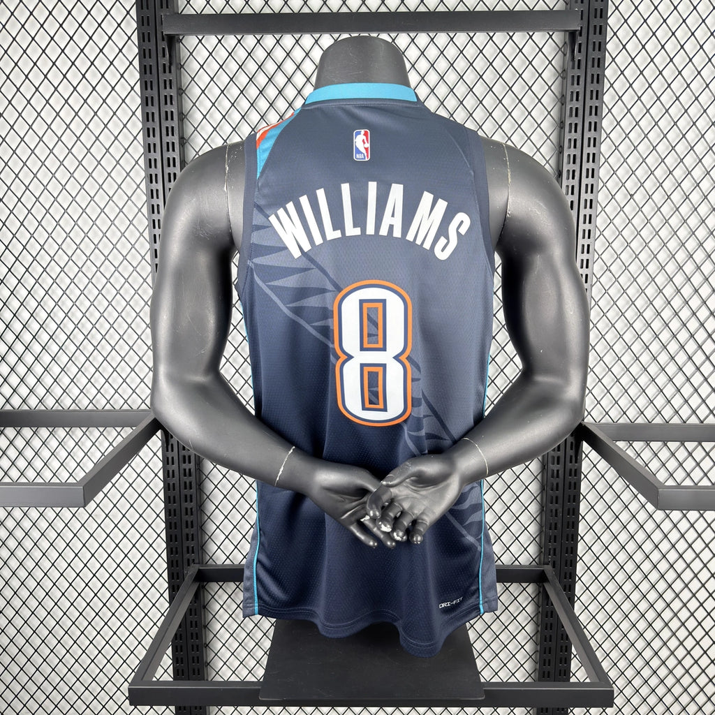 Oklahoma City Thunder 2025-26 city edition basketball jersey angled front view in team colors for basketball fans