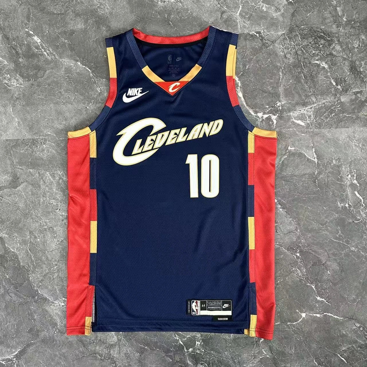 Cleveland Cavaliers 2025-26 throwback edition basketball jersey side angle view in team colors for basketball fans