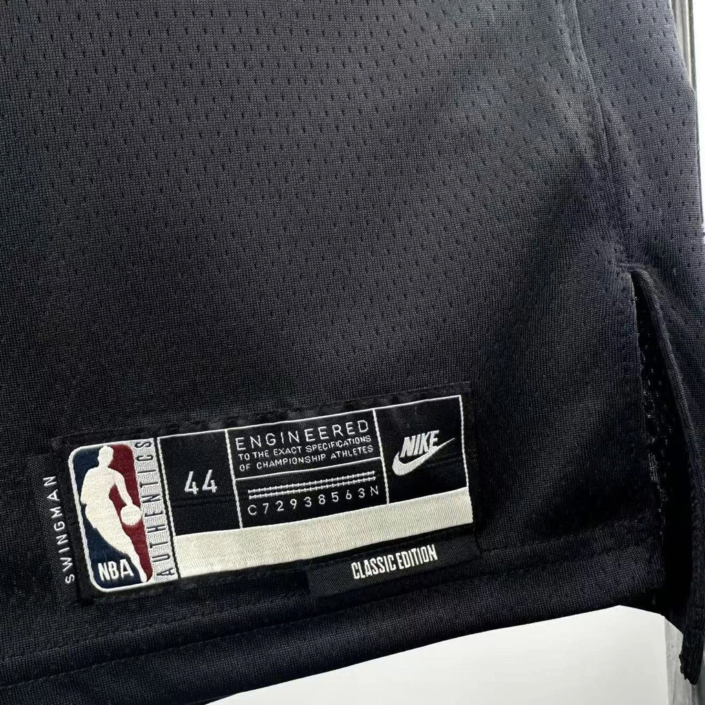 Philadelphia 76ers 2025-26 throwback edition basketball jersey close-up of jock tag and hem details in black for basketball fans