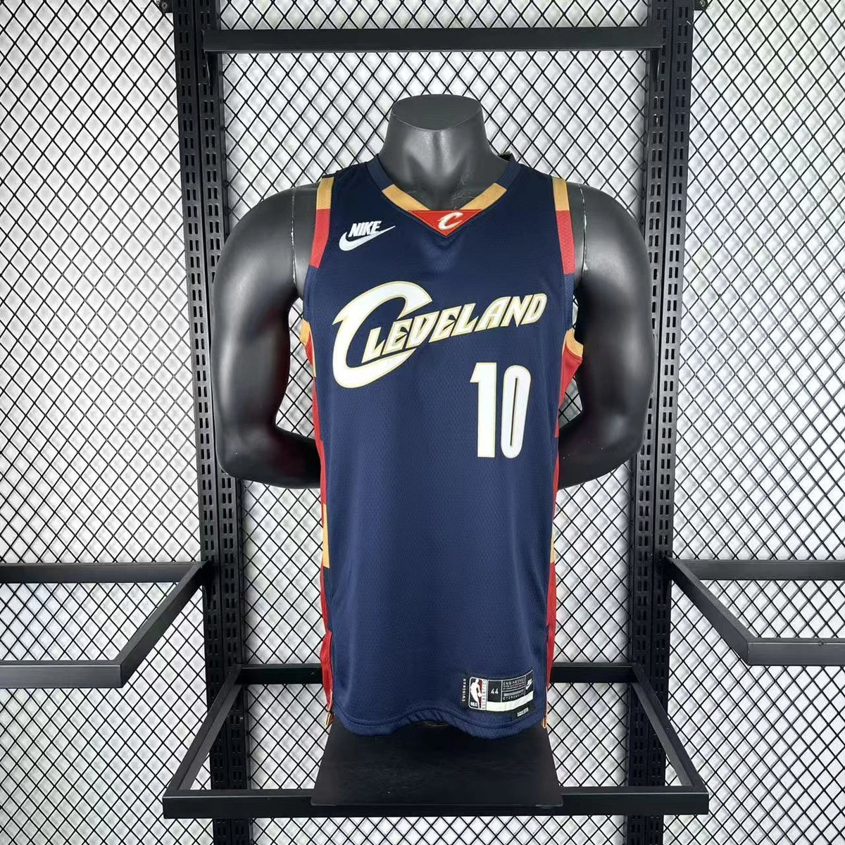 Cleveland Cavaliers 2025-26 throwback edition basketball jersey angled back view in team colors for basketball fans