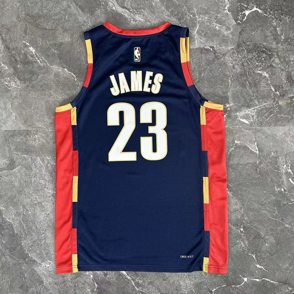 Cleveland Cavaliers 2025-26 throwback edition basketball jersey angled back view in team colors for basketball fans