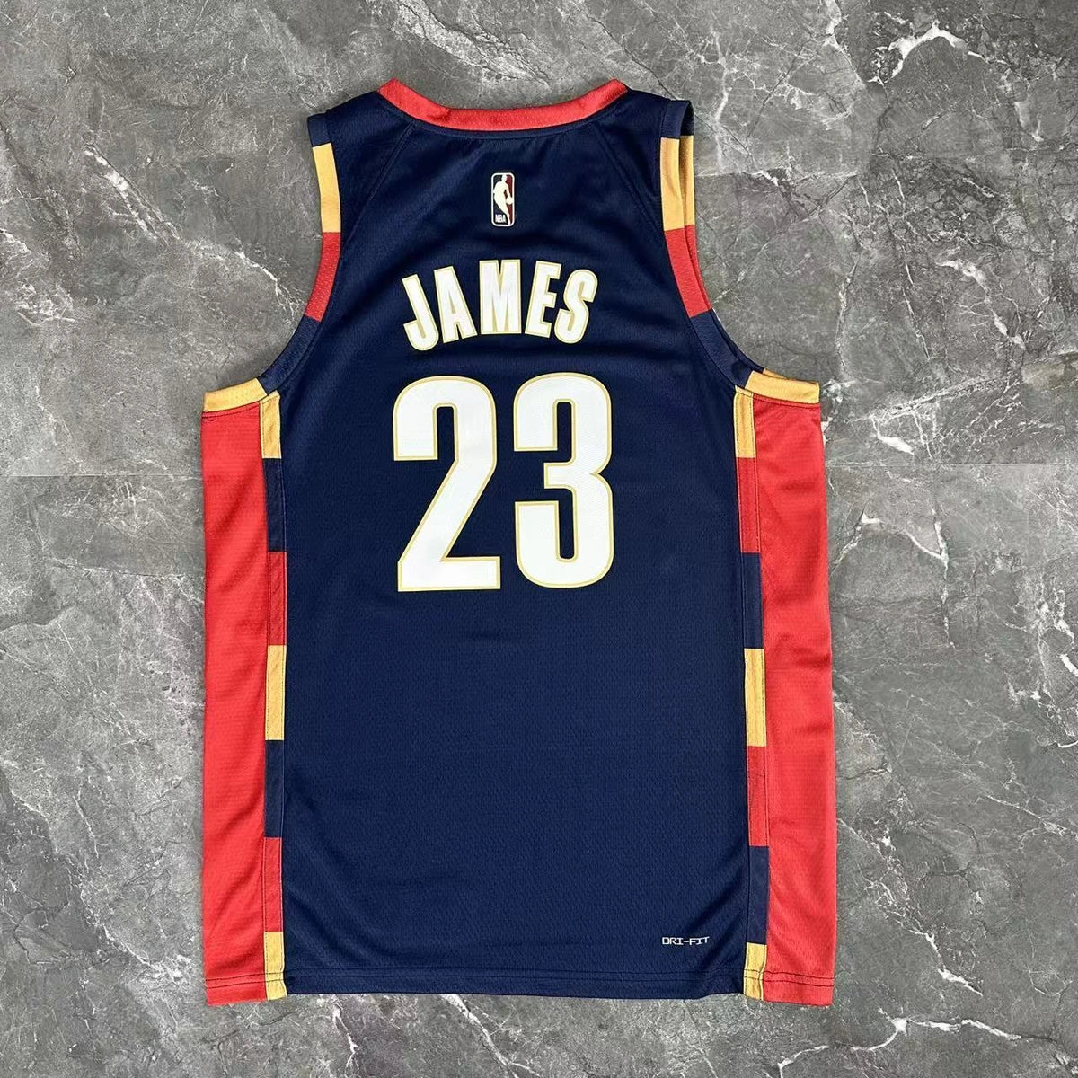 Cleveland Cavaliers 2025-26 throwback edition basketball jersey angled back view in team colors for basketball fans