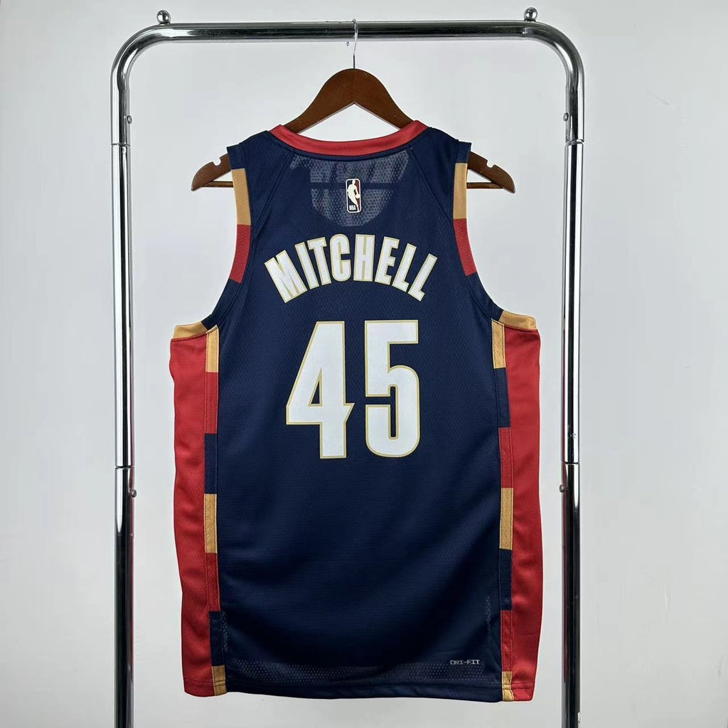 Cleveland Cavaliers 2025-26 throwback edition basketball jersey angled back view in team colors for basketball fans
