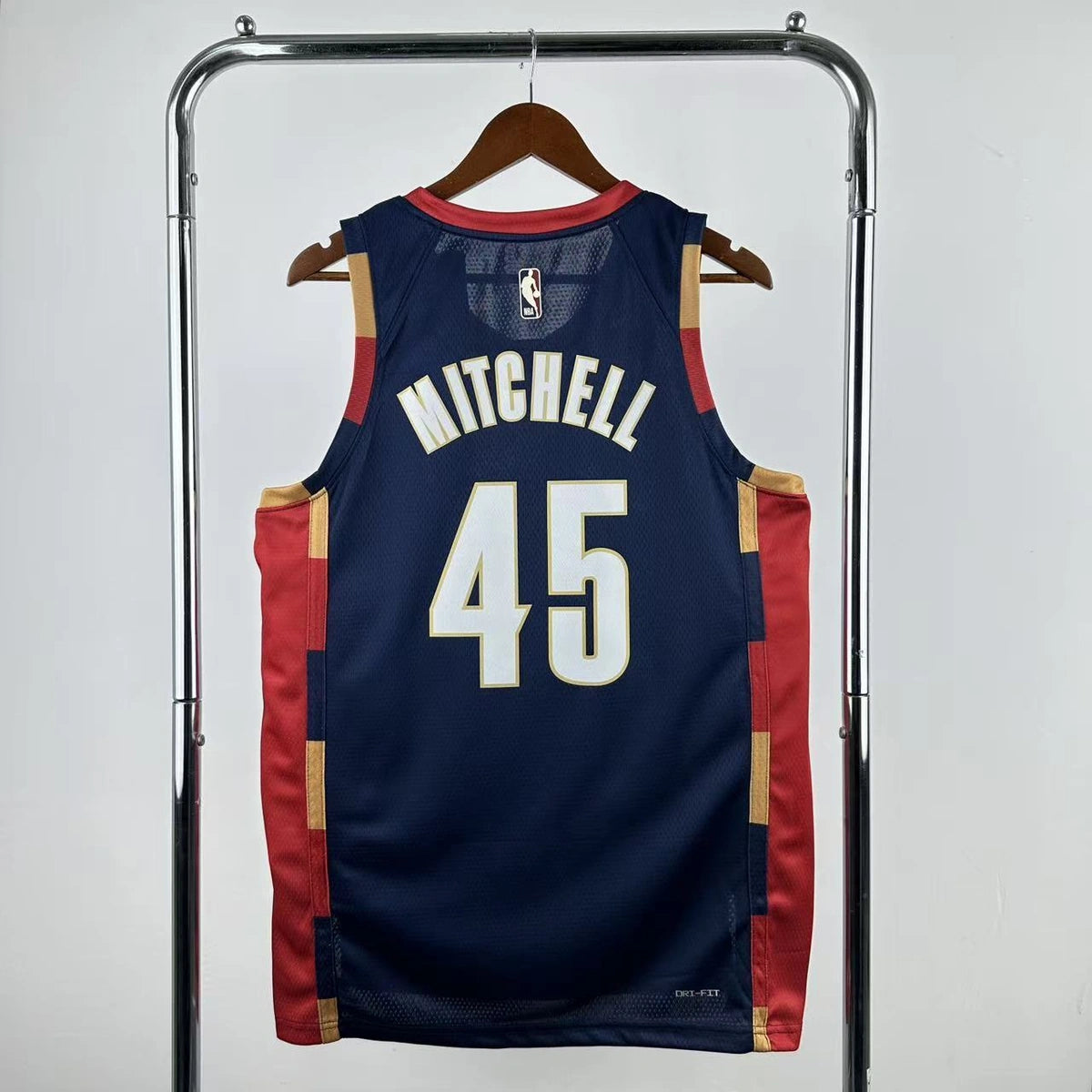 Cleveland Cavaliers 2025-26 throwback edition basketball jersey angled back view in team colors for basketball fans