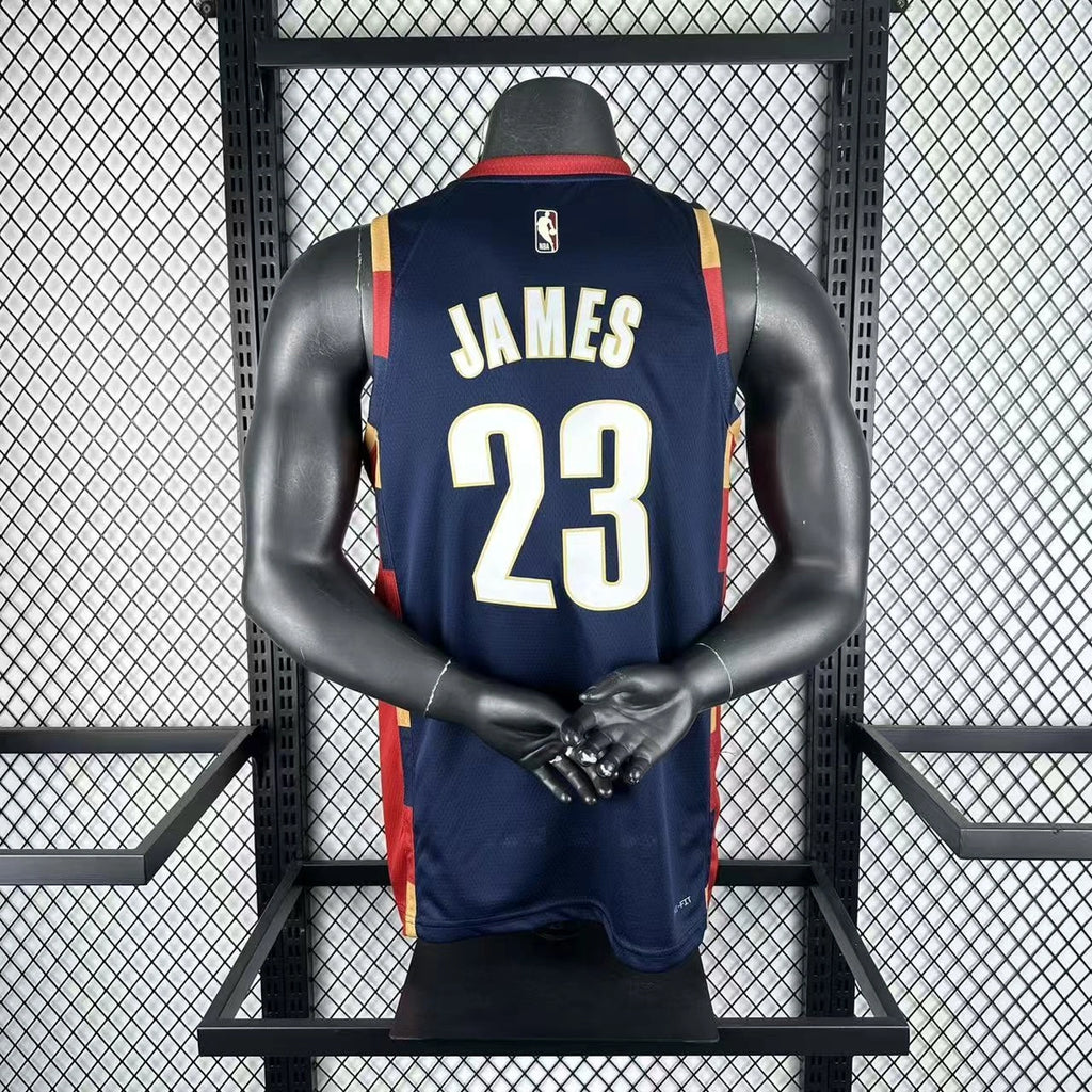 Cleveland Cavaliers 2025-26 throwback edition basketball jersey close-up of team logo embroidery in team colors for basketball fans