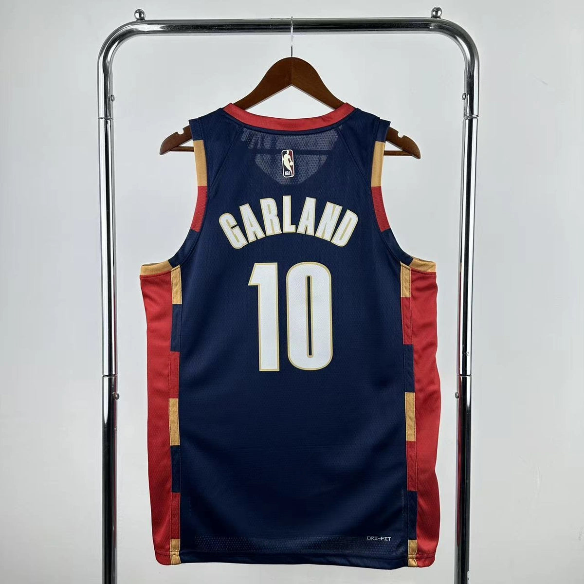 Cleveland Cavaliers 2025-26 throwback edition basketball jersey close-up of team logo embroidery in team colors for basketball fans
