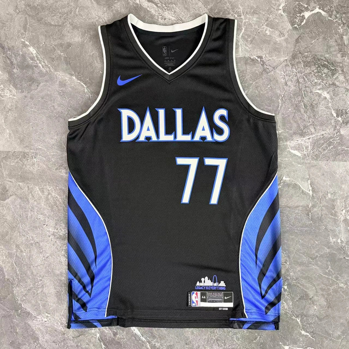 Dallas Mavericks 2025-26 city edition basketball jersey close-up of team logo embroidery in team colors for basketball fans