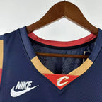 Cleveland Cavaliers 2025-26 throwback edition basketball jersey close-up of collar and neckline stitching in team colors for basketball fans