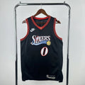 Philadelphia 76ers 2025-26 throwback edition basketball jersey front view in black for basketball fans