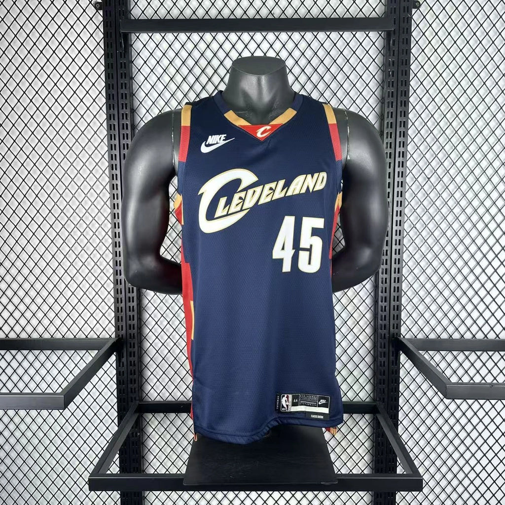 Cleveland Cavaliers 2025-26 throwback edition basketball jersey close-up of collar and neckline stitching in team colors for basketball fans