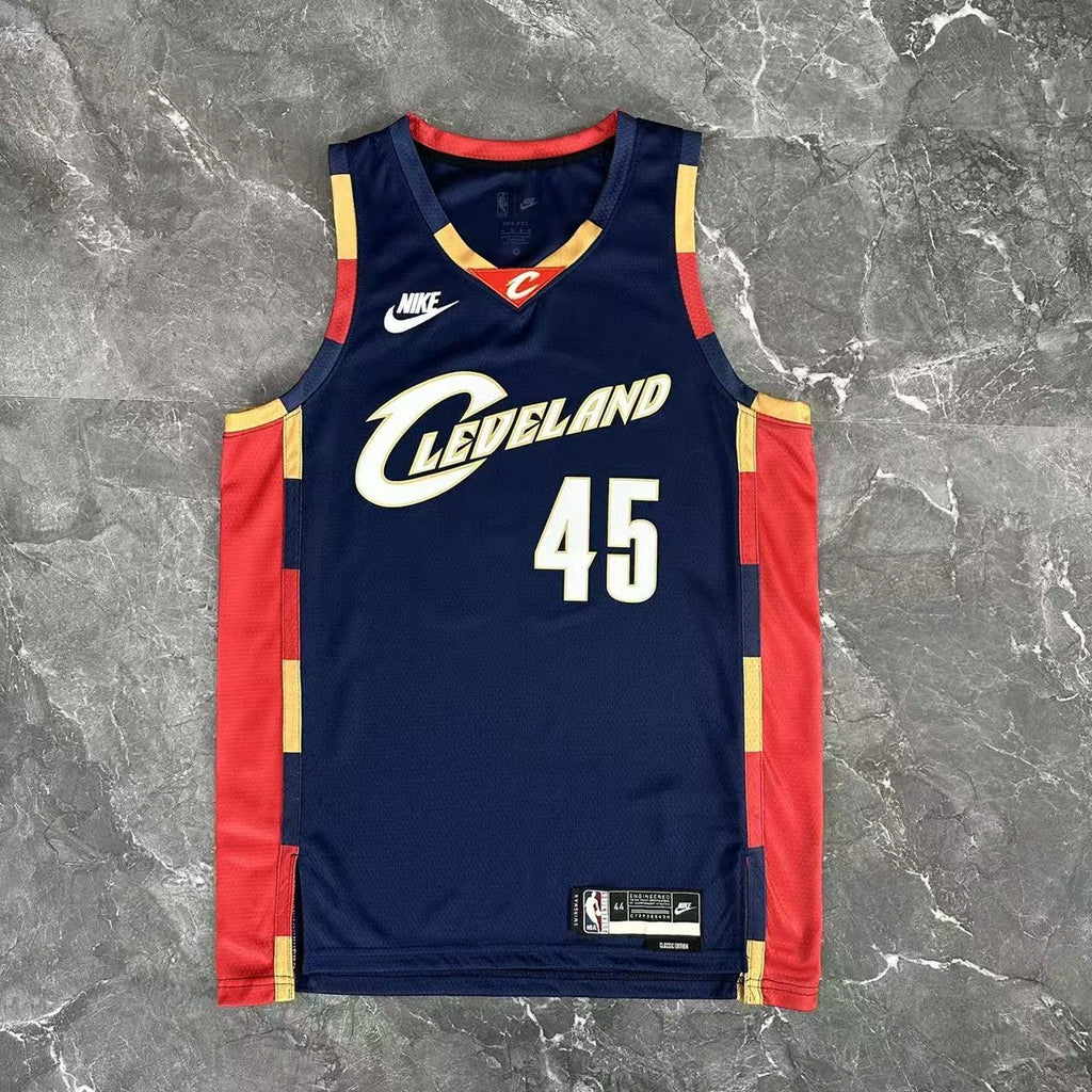 Cleveland Cavaliers 2025-26 throwback edition basketball jersey close-up of jock tag and hem details in team colors for basketball fans