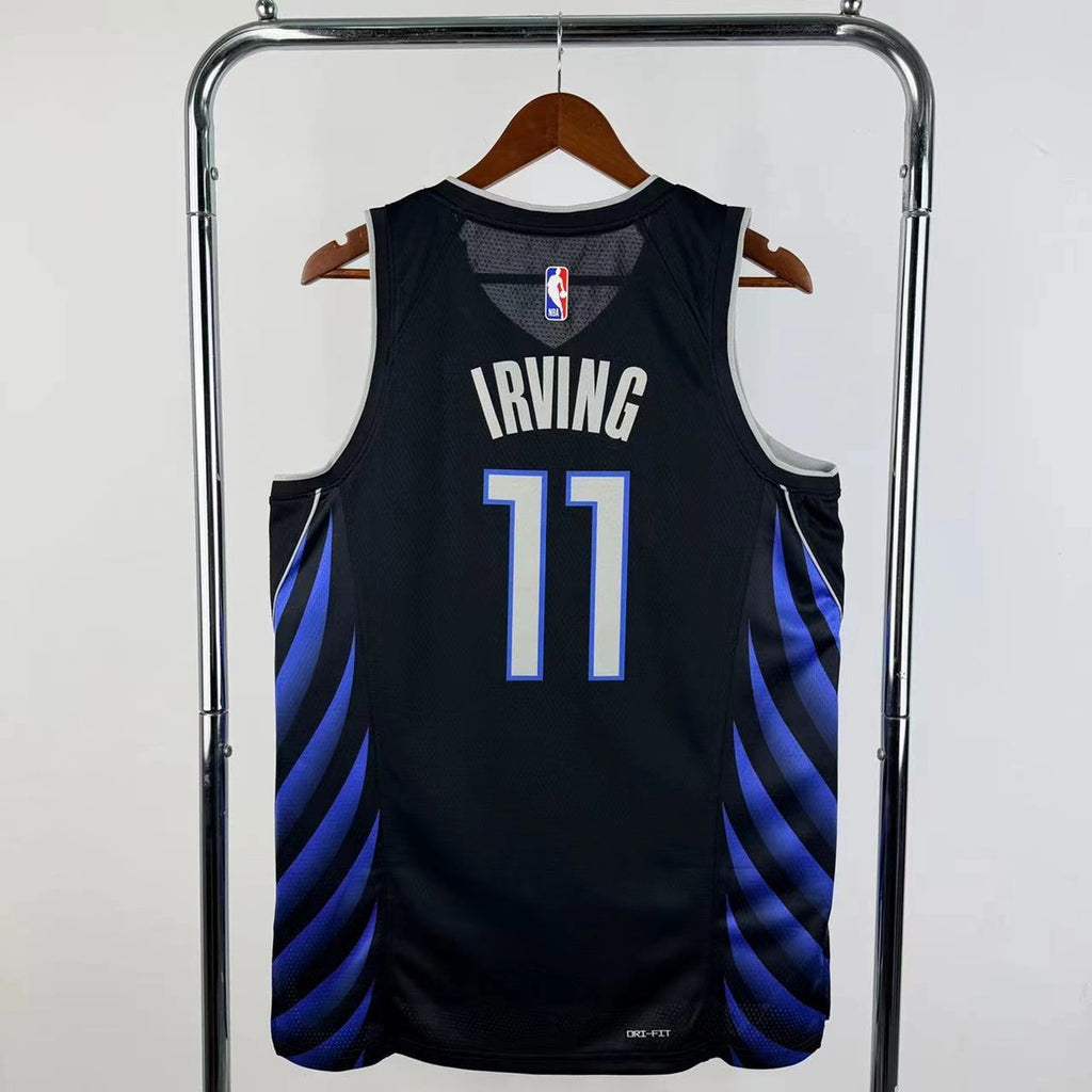Dallas Mavericks 2025-26 city edition basketball jersey close-up of jock tag and hem details in team colors for basketball fans