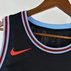 Chicago Bulls 2025-26 city edition basketball jersey close-up of jock tag and hem details in team colors for basketball fans