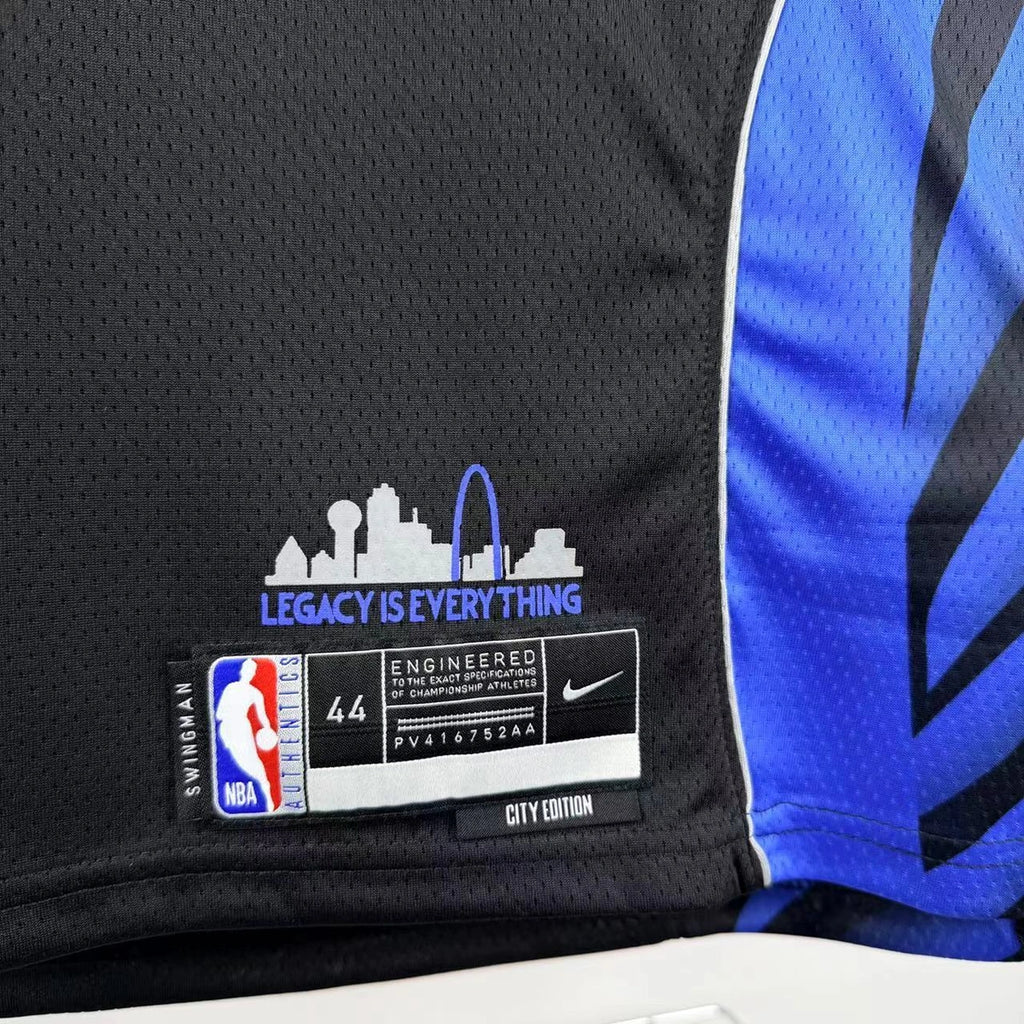 Dallas Mavericks 2025-26 city edition basketball jersey close-up of moisture-wicking fabric texture in team colors for basketball fans