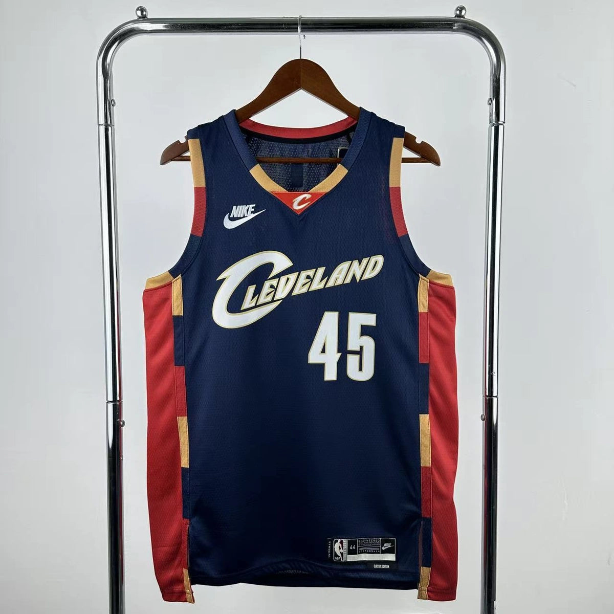 Cleveland Cavaliers 2025-26 throwback edition basketball jersey additional angle view in team colors for basketball fans