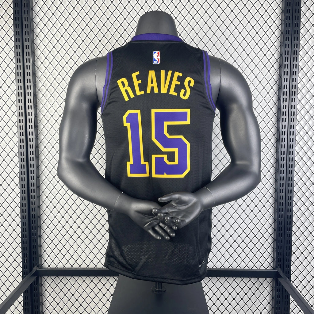 Los Angeles Lakers 2025-26 city edition basketball jersey angled front view in team colors for basketball fans
