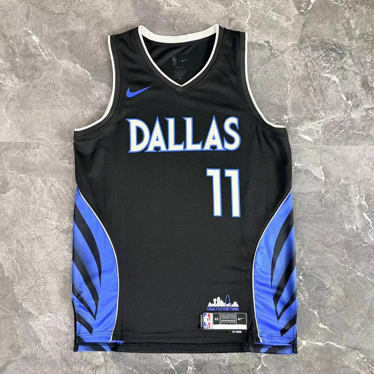 Dallas Mavericks 2025-26 city edition basketball jersey back flat lay view in team colors for basketball fans