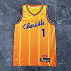 Charlotte Hornets 2025-26 city edition basketball jersey close-up of team logo embroidery in team colors for basketball fans