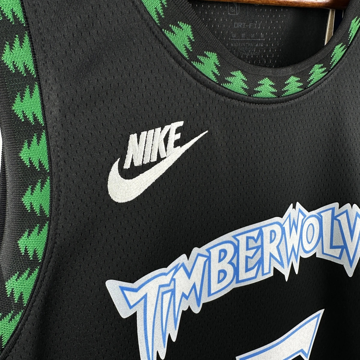 Minnesota Timberwolves 2025-26 throwback edition basketball jersey close-up of jersey number and player name in team colors for basketball fans