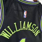 New Orleans Pelicans 2025-26 city edition basketball jersey close-up of collar and neckline stitching in team colors for basketball fans