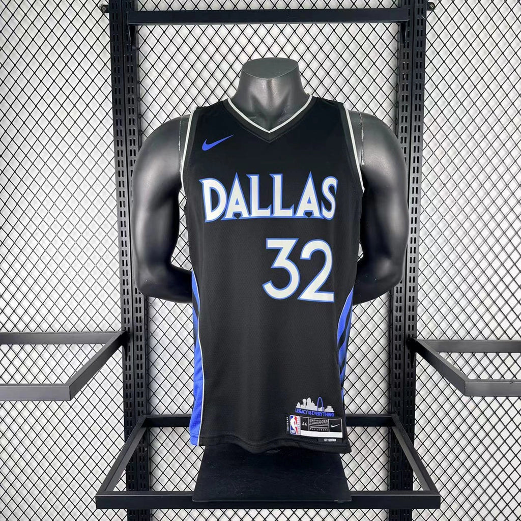 Dallas Mavericks 2025-26 throwback edition basketball jersey side angle view in green for basketball fans