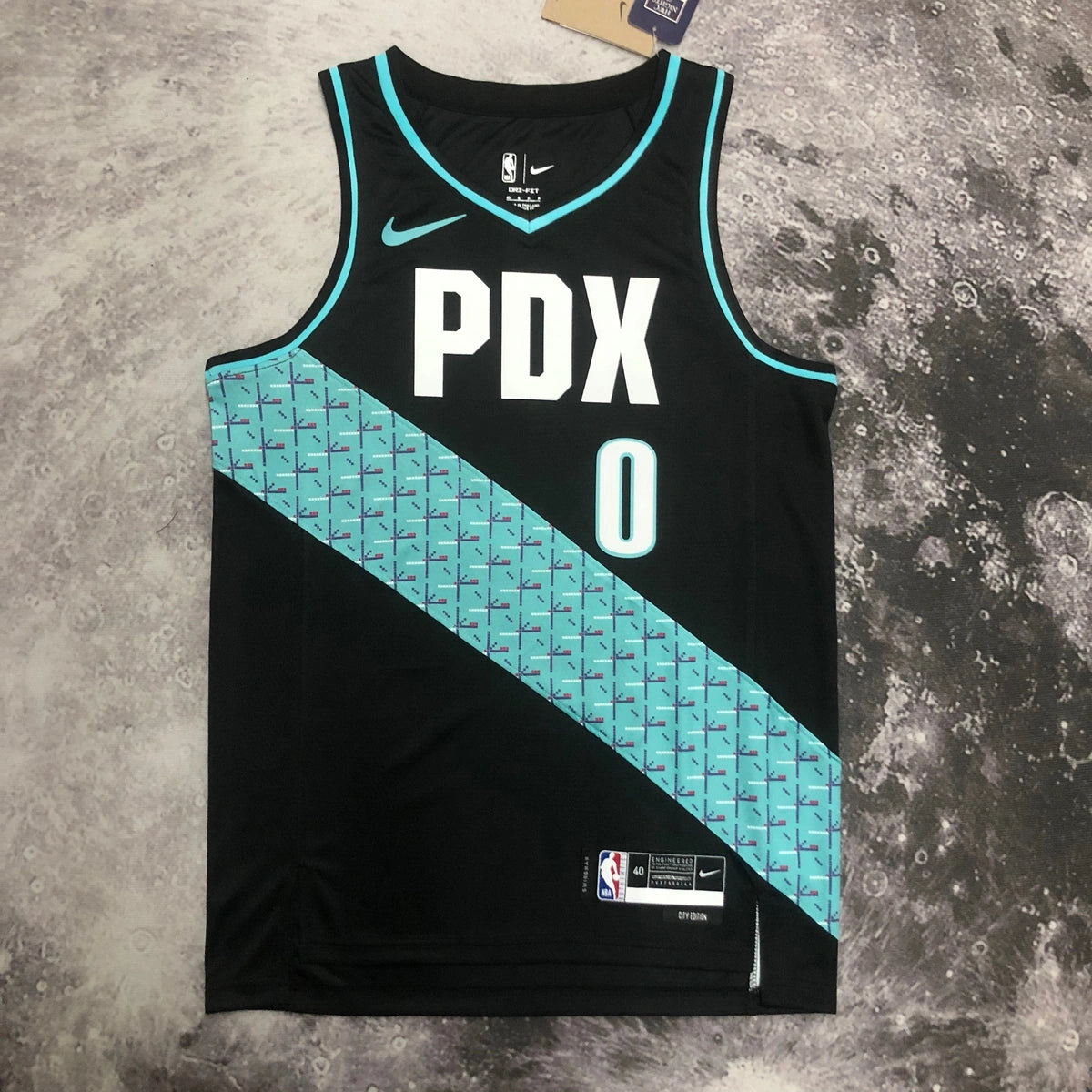 Portland Trail Blazers 2025-26 city edition basketball jersey side angle view in team colors for basketball fans