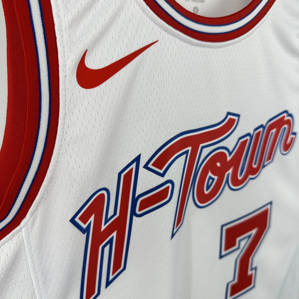 Houston Rockets 2025-26 city edition basketball jersey close-up of collar and neckline stitching in team colors for basketball fans