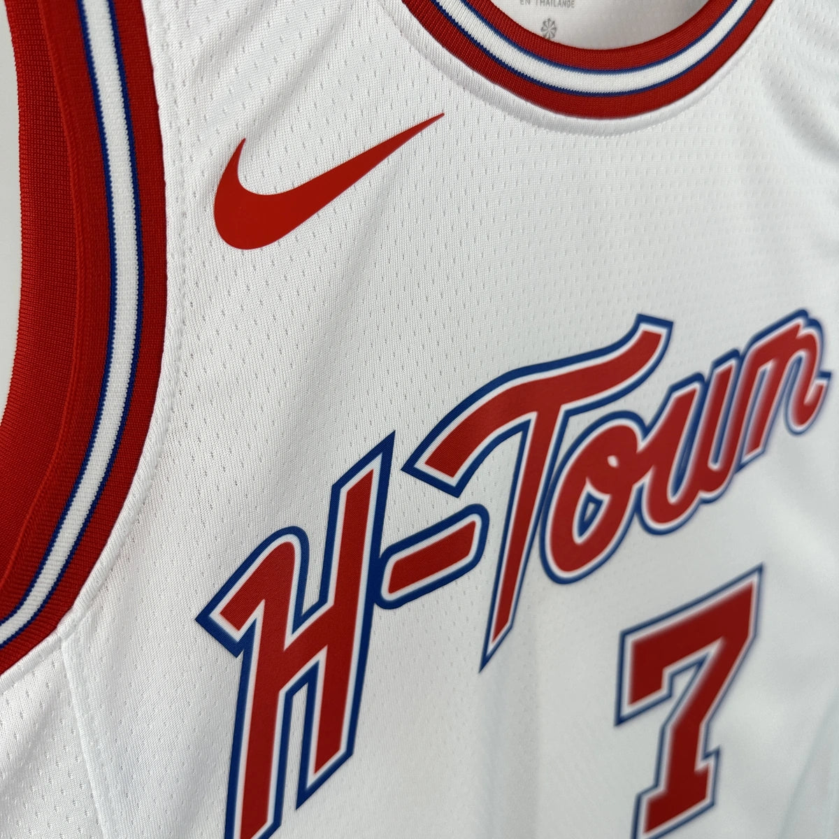 Houston Rockets 2025-26 city edition basketball jersey close-up of collar and neckline stitching in team colors for basketball fans