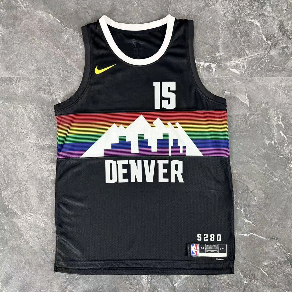 Denver Nuggets 2025-26 city edition basketball jersey angled back view in team colors for basketball fans