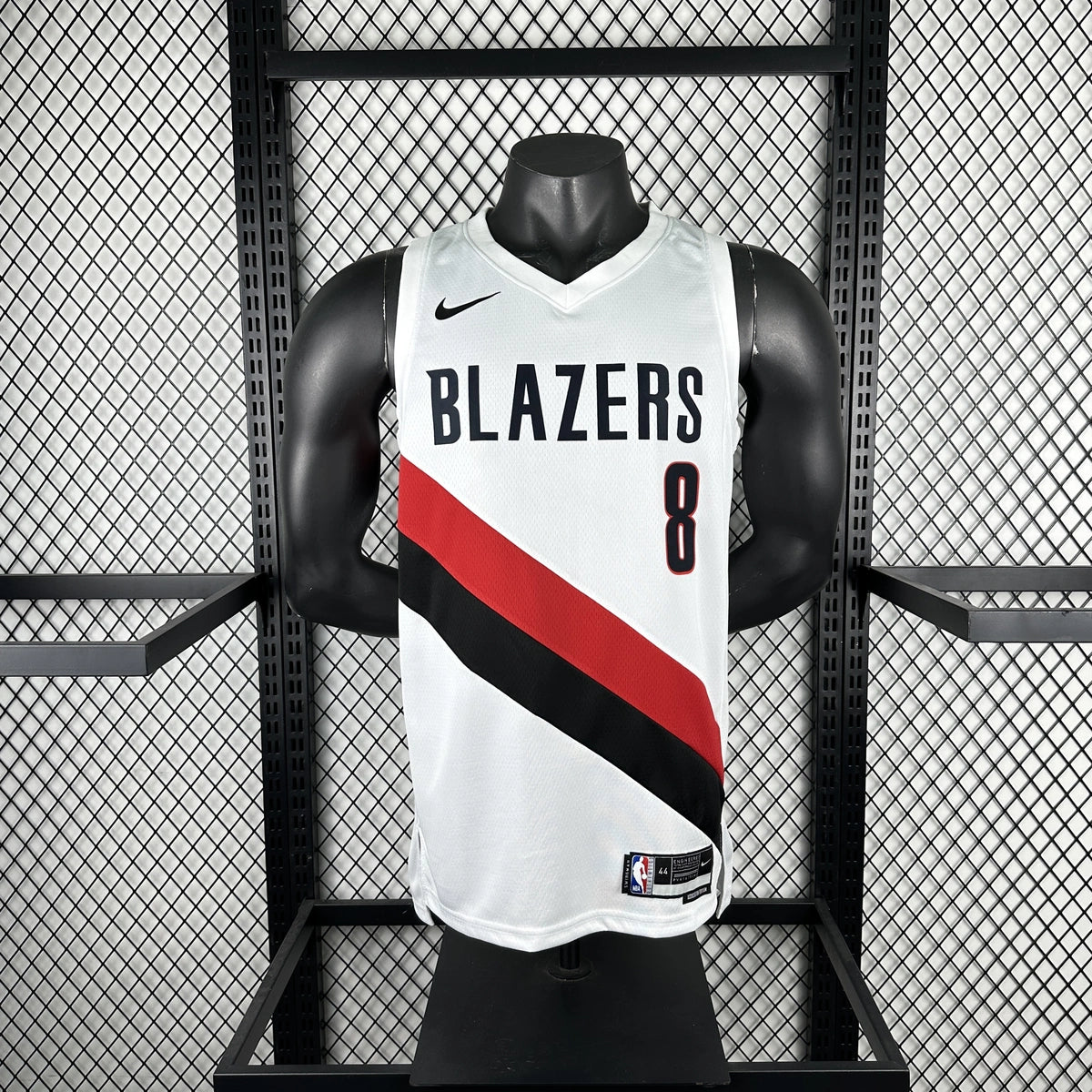 Portland Trail Blazers 2025-26 away basketball jersey side angle view in black for basketball fans