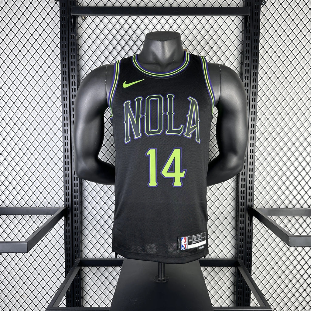 New Orleans Pelicans 2025-26 city edition basketball jersey angled front view in team colors for basketball fans