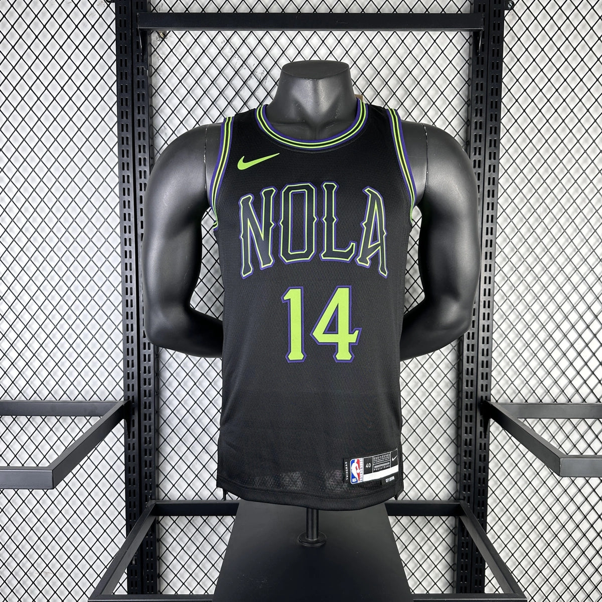 New Orleans Pelicans 2025-26 city edition basketball jersey angled front view in team colors for basketball fans
