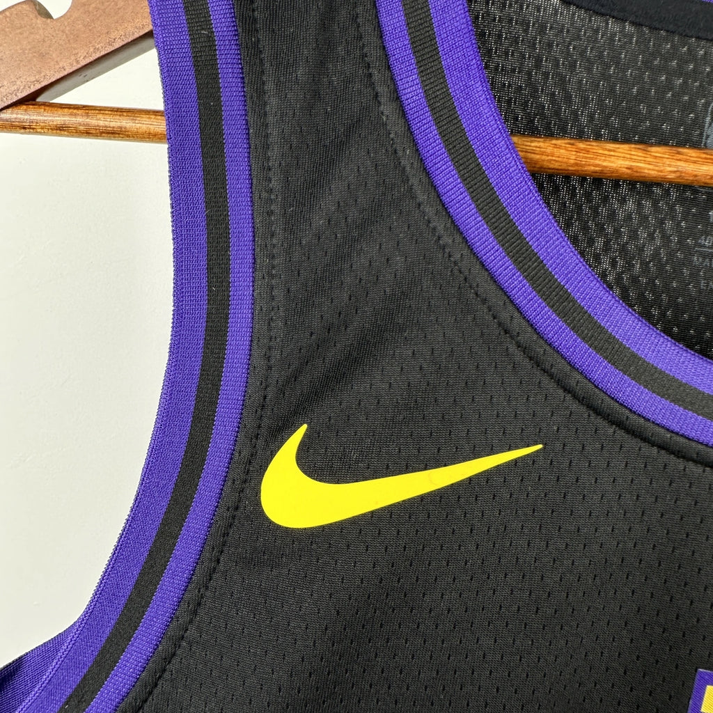 Los Angeles Lakers 2025-26 city edition basketball jersey close-up of collar and neckline stitching in team colors for basketball fans