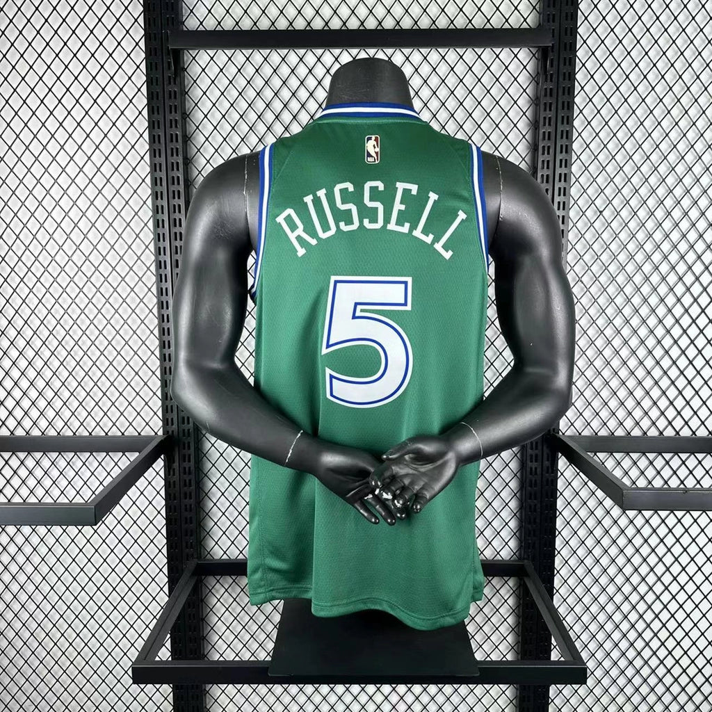 Dallas Mavericks 2025-26 throwback edition basketball jersey angled front view in green for basketball fans
