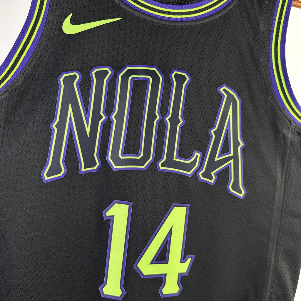 New Orleans Pelicans 2025-26 city edition basketball jersey close-up of moisture-wicking fabric texture in team colors for basketball fans