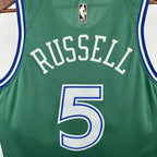 Dallas Mavericks 2025-26 throwback edition basketball jersey close-up of jersey number and player name in green for basketball fans