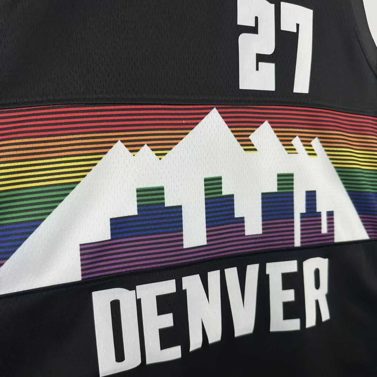 Denver Nuggets 2025-26 city edition basketball jersey close-up of jersey number and player name in team colors for basketball fans