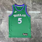 Dallas Mavericks 2025-26 throwback edition basketball jersey close-up of team logo embroidery in green for basketball fans