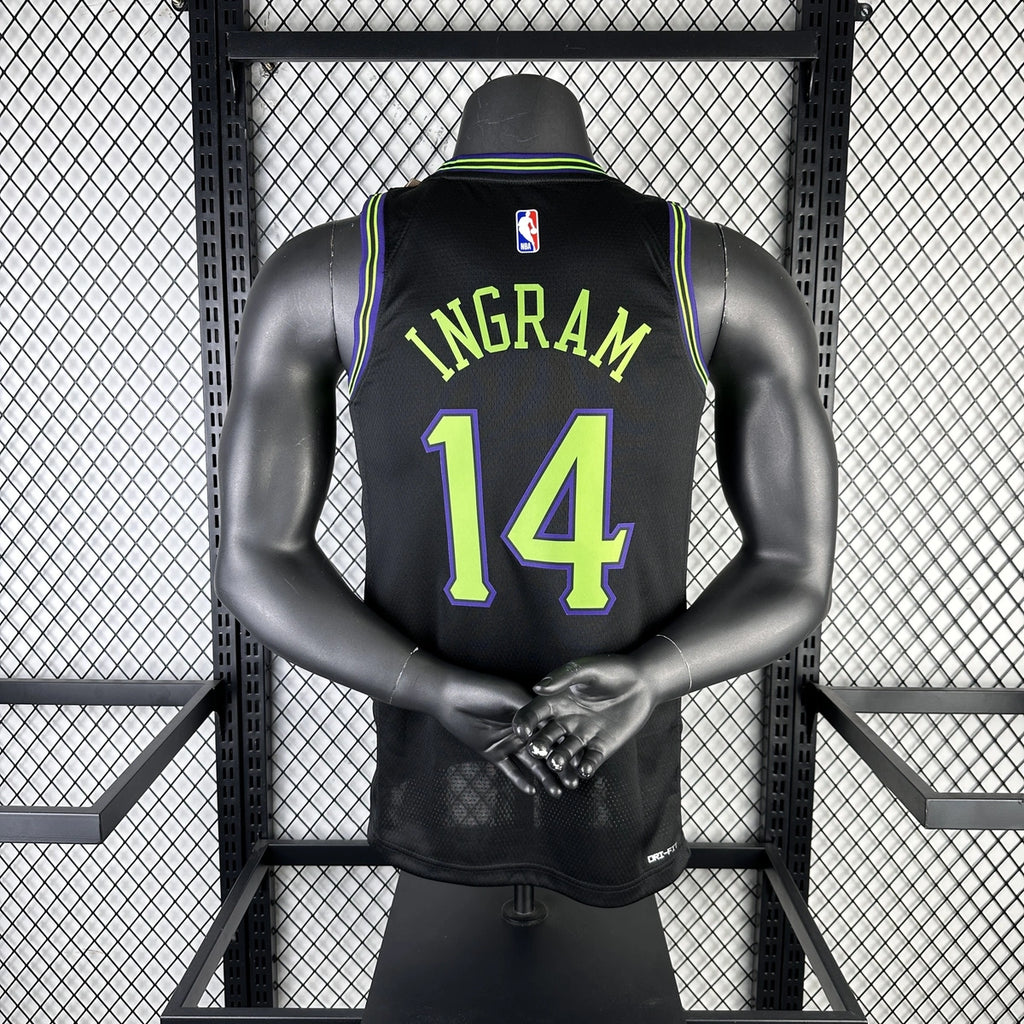 New Orleans Pelicans 2025-26 city edition basketball jersey angled back view in team colors for basketball fans
